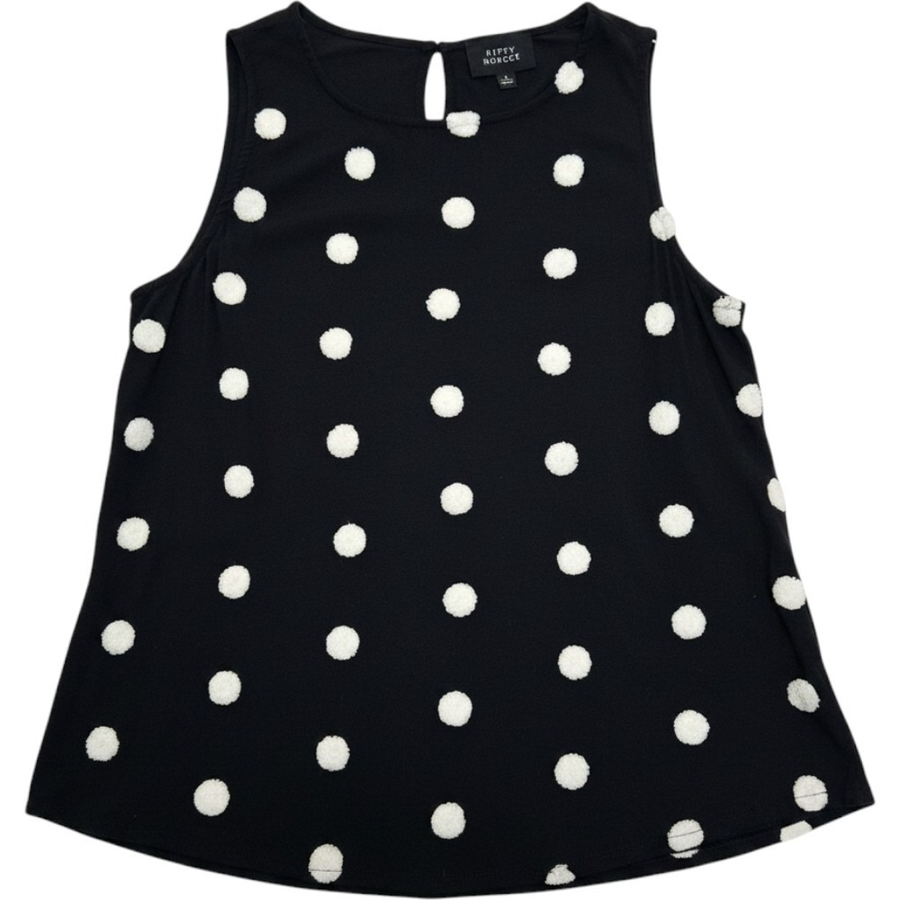 Fifty Street Black White Pom Pom Polka Dot Sleeveless Top Medium Whimsy Office
